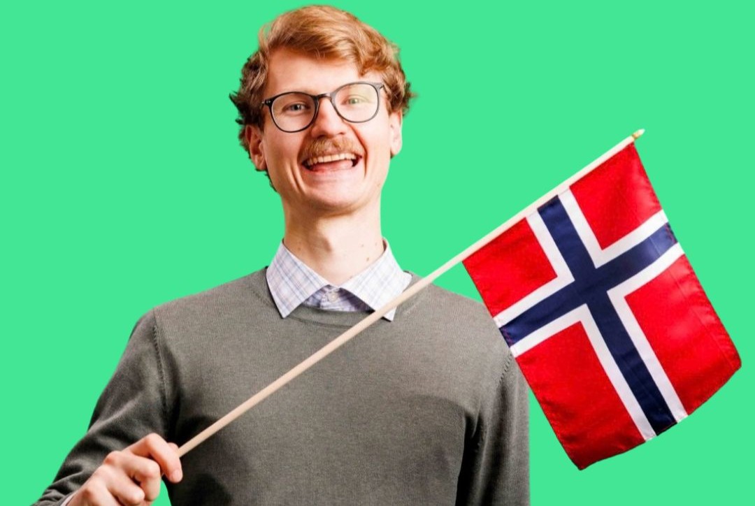 Mann som flagger for Norgespris på strøm i 2027