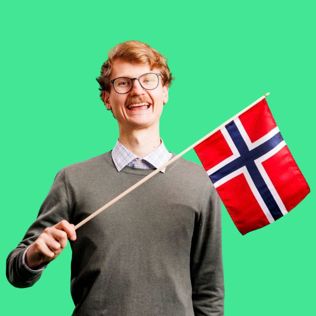 Mann som flagger for Norgespris på strøm i 2027